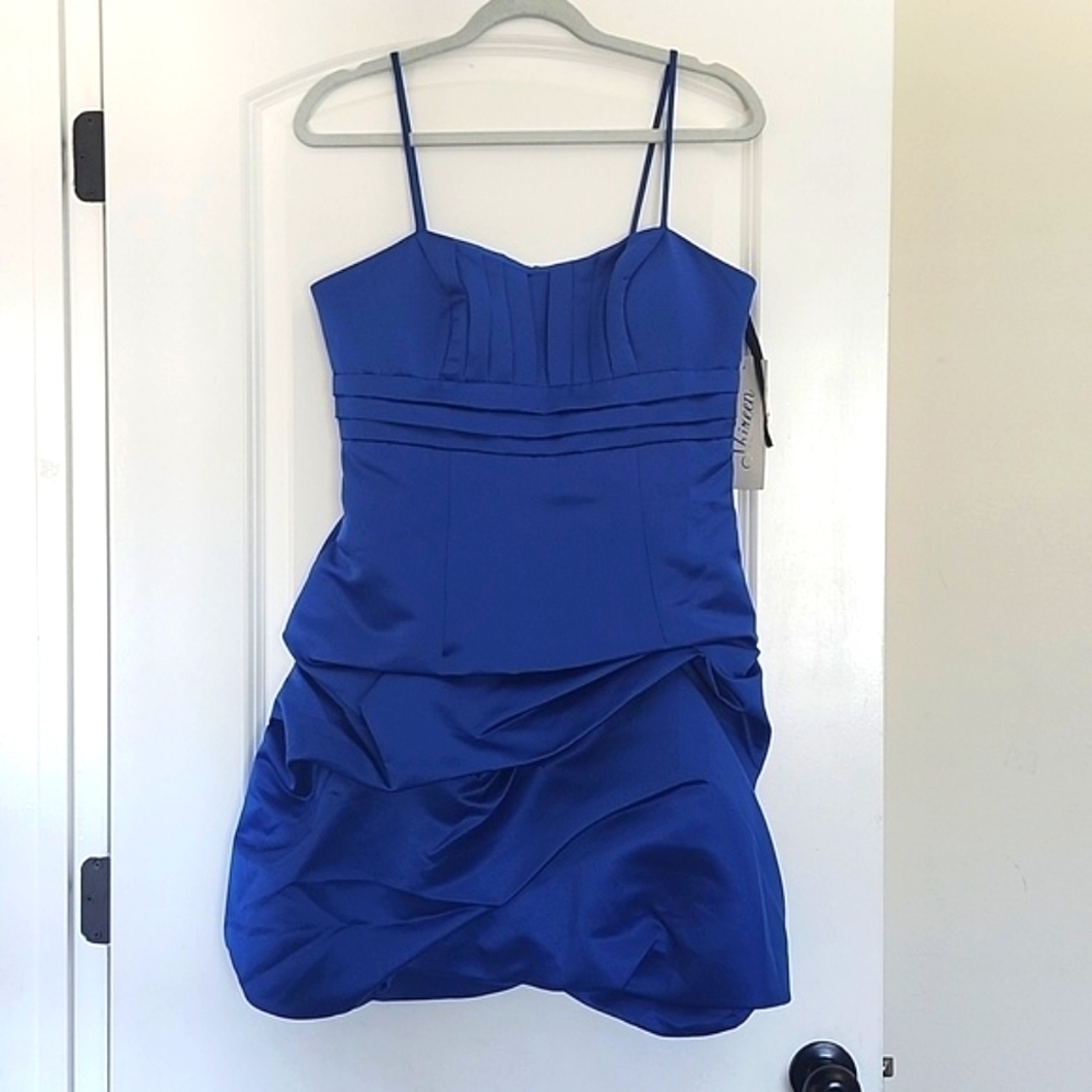 NWT SHIREEN ROYAL BLUE SPAGHETTI STRAP BUBBLE MINIDRESS SIZE LARGE